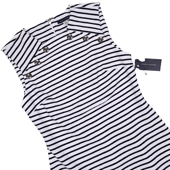 Tommy Hilfiger Dresses & Skirts - NWT TOMMY HILFIGER Women's 4 Black White‎ Striped Sleeveless Midi Sheath Dress